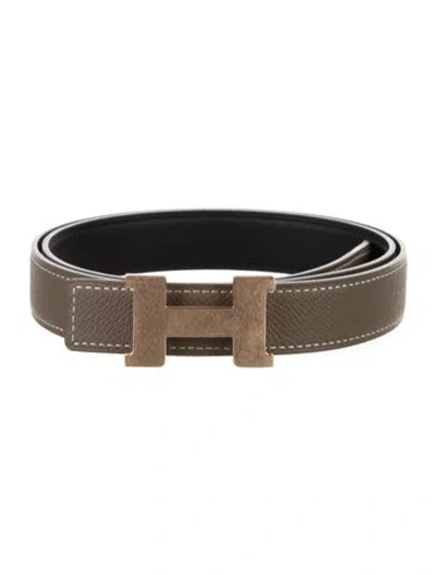 Pre-owned Hermes Reversible 24 Mm H Belt Kit In Black/grey