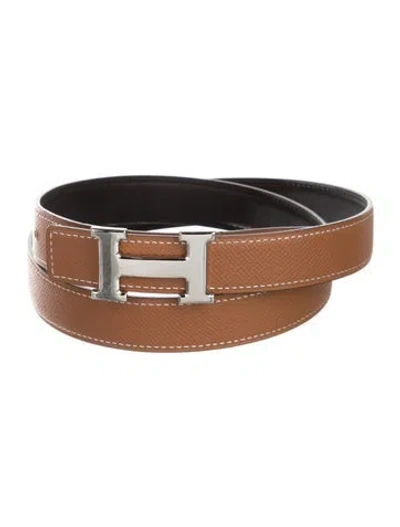 Pre-owned Hermes Reversible 24 Mm H Belt Kit In Brown