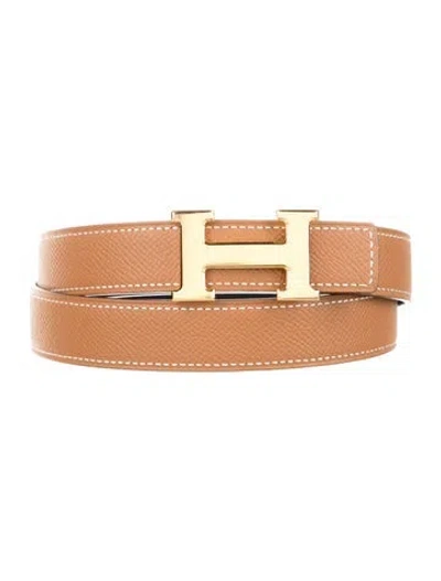 Pre-owned Hermes Reversible 24 Mm H Belt Kit In Brown