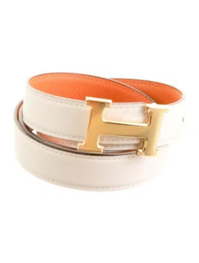 Pre-owned Hermes Reversible 24 Mm H Belt Kit In Neutral
