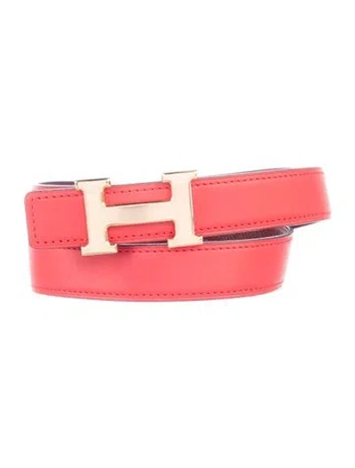 Pre-owned Hermes Reversible 24 Mm H Belt Kit In Red