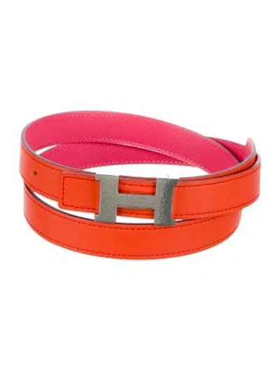 Pre-owned Hermes Reversible 24 Mm H Martelée Belt Kit In Multi