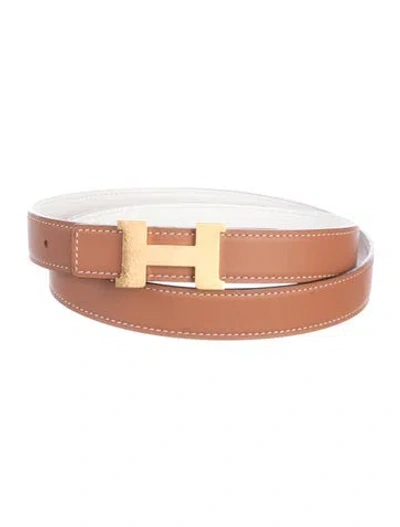 Pre-owned Hermes Reversible 24 Mm Mini Constance Belt Kit In Brown/white
