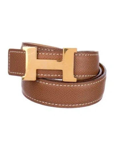 Pre-owned Hermes Reversible 24 Mm Mini Constance Belt Kit In Brown/yellow