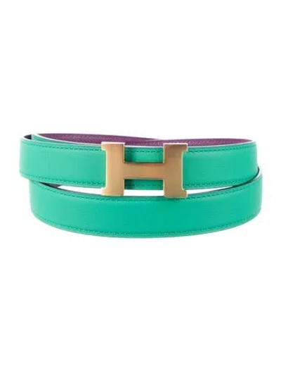 Pre-owned Hermes Reversible 24 Mm Mini Constance Belt Kit In Green