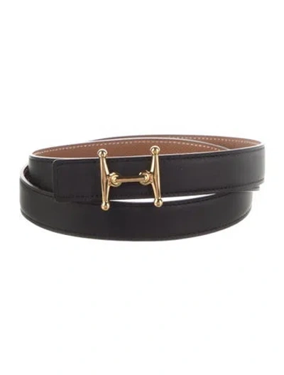 Pre-owned Hermes Reversible 24 Mm Mors H Belt Kit In Black