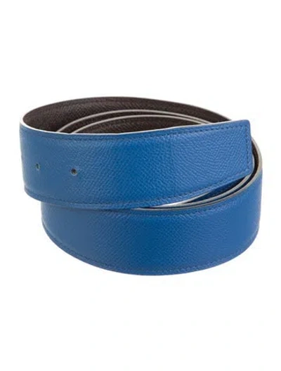 Pre-owned Hermes Reversible 32 Mm Belt Strap Belt In Blue/brown