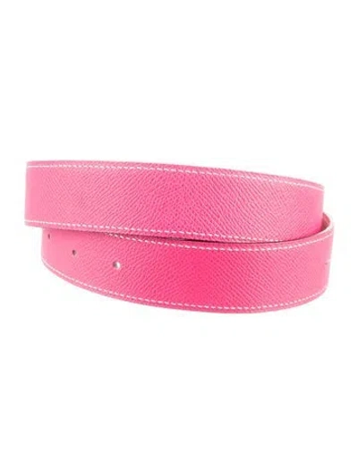 Pre-owned Hermes Reversible 32 Mm Belt Strap Belt In Pink/white