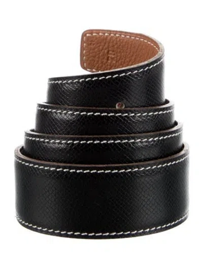 Pre-owned Hermes Reversible 32 Mm Belt Strap Belt Strap In Black