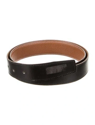 Pre-owned Hermes Reversible 32 Mm Belt Strap Belt Strap In Black