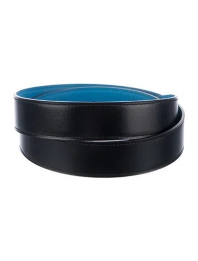 Pre-owned Hermes Reversible 32 Mm Belt Strap Belt Strap In Black/blue