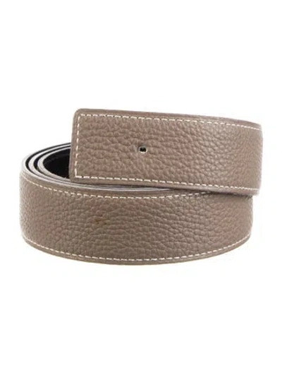 Pre-owned Hermes Reversible 32 Mm Belt Strap Belt Strap In Black/grey