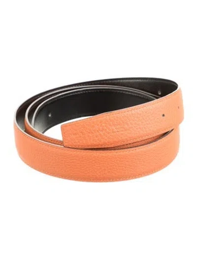 Pre-owned Hermes Reversible 32 Mm Belt Strap Belt Strap In Black/orange