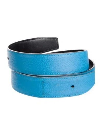 Pre-owned Hermes Reversible 32 Mm Belt Strap Belt Strap In Blue