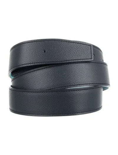 Pre-owned Hermes Reversible 32 Mm Belt Strap Belt Strap In Blue