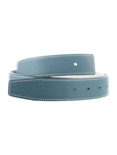 Pre-owned Hermes Reversible 32 Mm Belt Strap Belt Strap In Blue/white