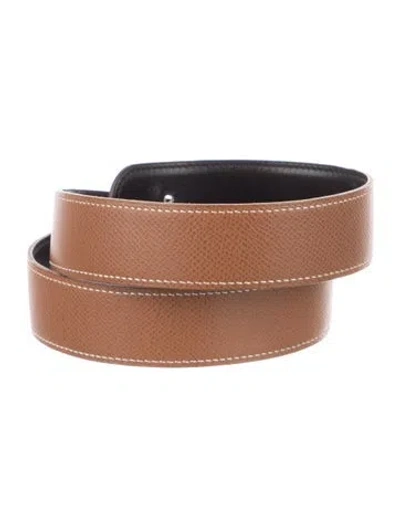 Pre-owned Hermes Reversible 32 Mm Belt Strap Belt Strap In Brown