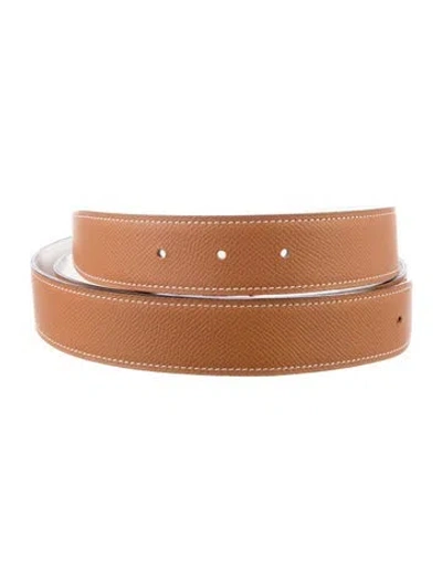 Pre-owned Hermes Reversible 32 Mm Belt Strap Belt Strap In Brown/white