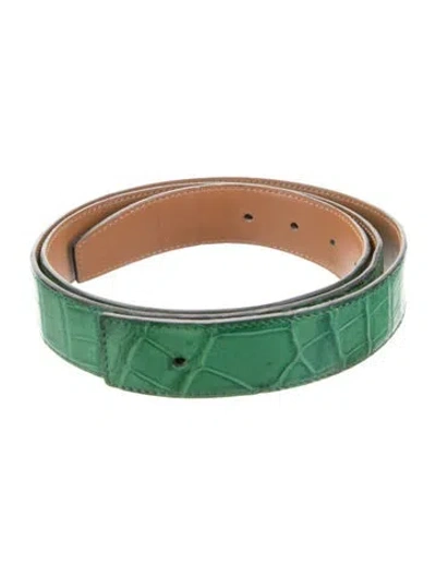 Pre-owned Hermes Reversible 32 Mm Belt Strap Belt Strap In Green