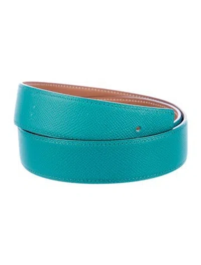 Pre-owned Hermes Reversible 32 Mm Belt Strap Belt Strap In Green/neutrals