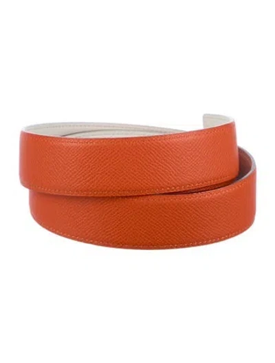 Pre-owned Hermes Reversible 32 Mm Belt Strap Belt Strap In Orange/white