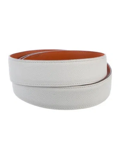 Pre-owned Hermes Reversible 32 Mm Belt Strap Belt Strap In Orange/white