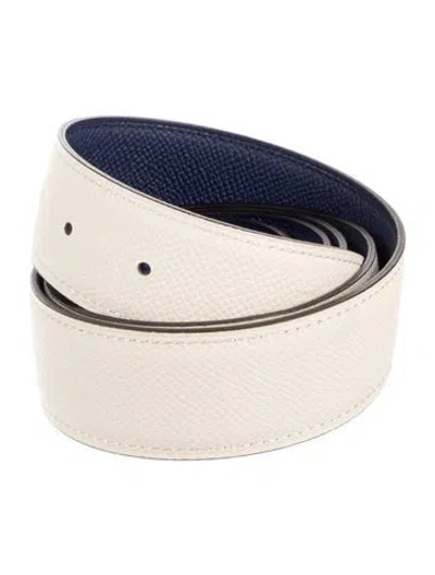Pre-owned Hermes Reversible 32 Mm Belt Strap Belt Strap In White