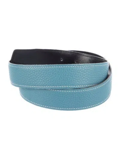 Pre-owned Hermes Reversible 32 Mm Belt Strap In Black/blue