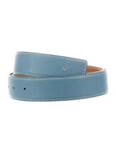 Pre-owned Hermes Reversible 32 Mm Belt Strap In Blue/brown
