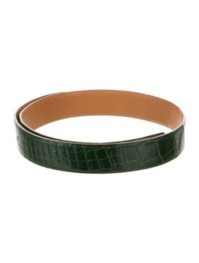Pre-owned Hermes Reversible 32 Mm Belt Strap In Green
