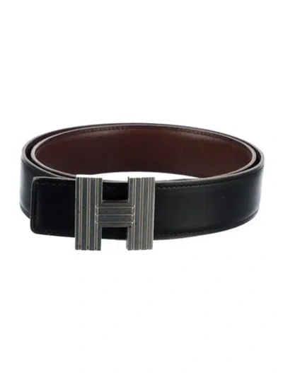 Pre-owned Hermes Reversible 32 Mm Cadena H Belt Kit In Black/brown