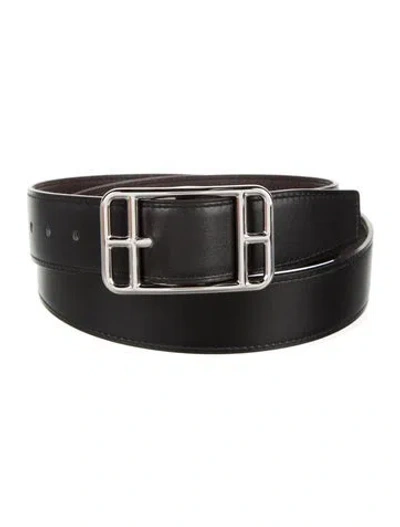 Pre-owned Hermes Reversible 32 Mm Cape Cod Belt In Black