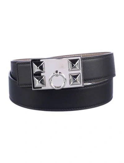 Pre-owned Hermes Reversible 32 Mm Collier De Chien Belt Kit In Black/grey