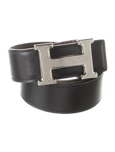 Pre-owned Hermes Reversible 32 Mm Guilloché Belt Kit In Brown
