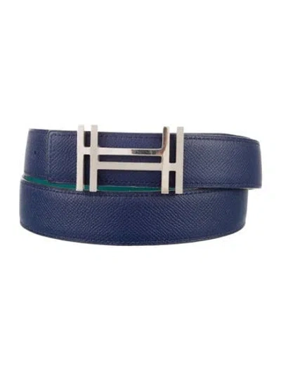Pre-owned Hermes Reversible 32 Mm H Au Carré Belt Kit In Blue