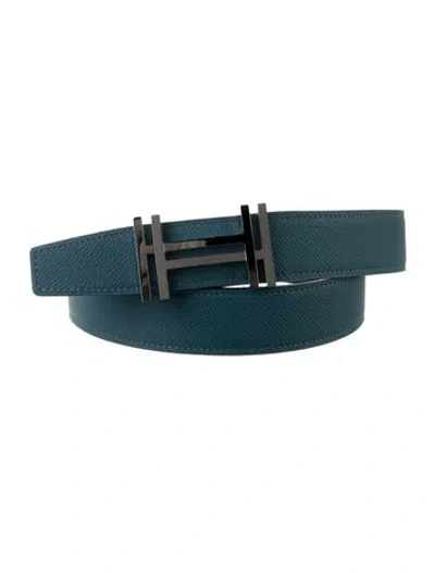 Pre-owned Hermes Reversible 32 Mm H Au Carré Belt Kit In Blue