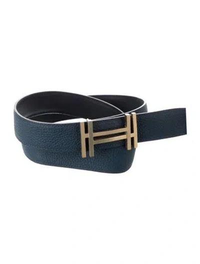 Pre-owned Hermes Reversible 32 Mm H Au Carré Belt Kit In Blue