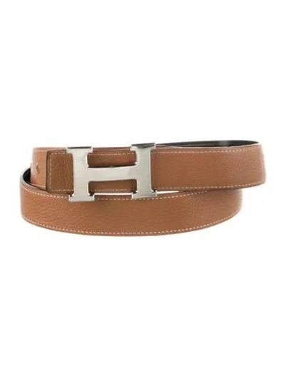 Pre-owned Hermes Reversible 32 Mm H Belt Kit In Black