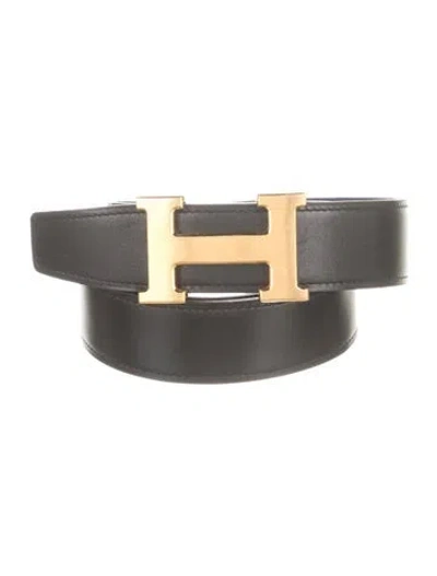 Pre-owned Hermes Reversible 32 Mm H Belt Kit In Black/blue