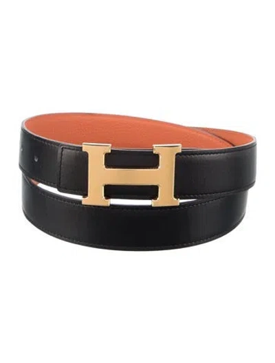 Pre-owned Hermes Reversible 32 Mm H Belt Kit In Black/orange