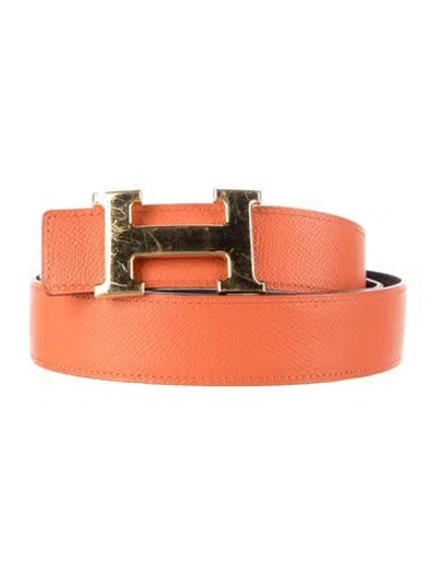 Pre-owned Hermes Reversible 32 Mm H Belt Kit In Black/orange