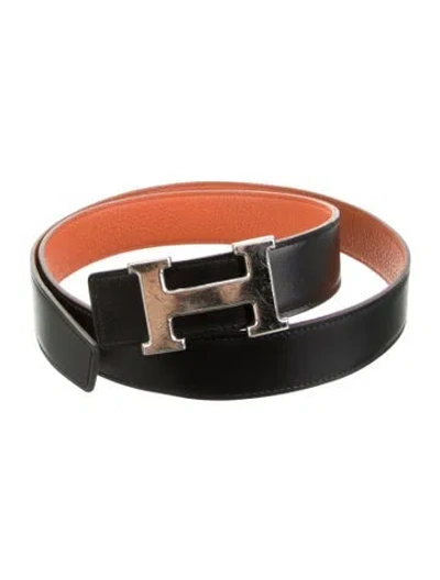 Pre-owned Hermes Reversible 32 Mm H Belt Kit In Black/orange