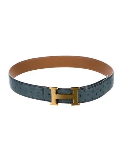 Pre-owned Hermes Reversible 32 Mm H Belt Kit In Blue