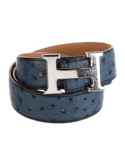 Pre-owned Hermes Reversible 32 Mm H Belt Kit In Blue