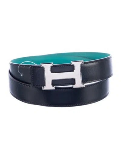 Pre-owned Hermes Reversible 32 Mm H Belt Kit In Blue