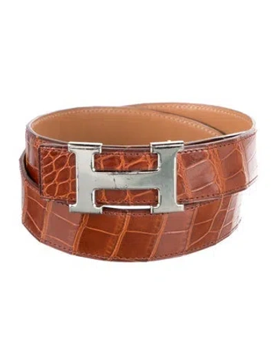 Pre-owned Hermes Reversible 32 Mm H Belt Kit In Brown