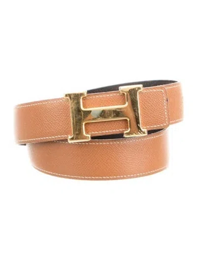 Pre-owned Hermes Reversible 32 Mm H Belt Kit In Brown
