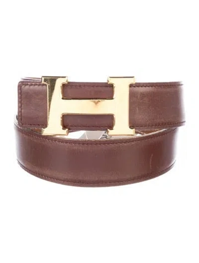 Pre-owned Hermes Reversible 32 Mm H Belt Kit In Brown
