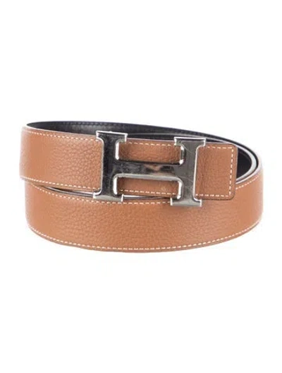 Pre-owned Hermes Reversible 32 Mm H Belt Kit In Brown