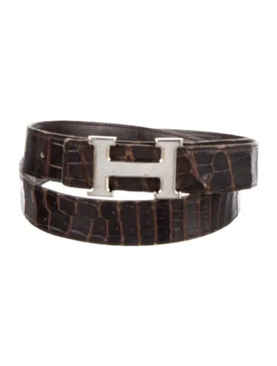 Pre-owned Hermes Reversible 32 Mm H Belt Kit In Brown